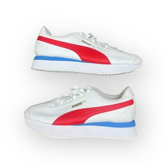 Puma Turino Platform Sneakers Red White and Blue NWOT Size 8.5 - Picture 2 of 10